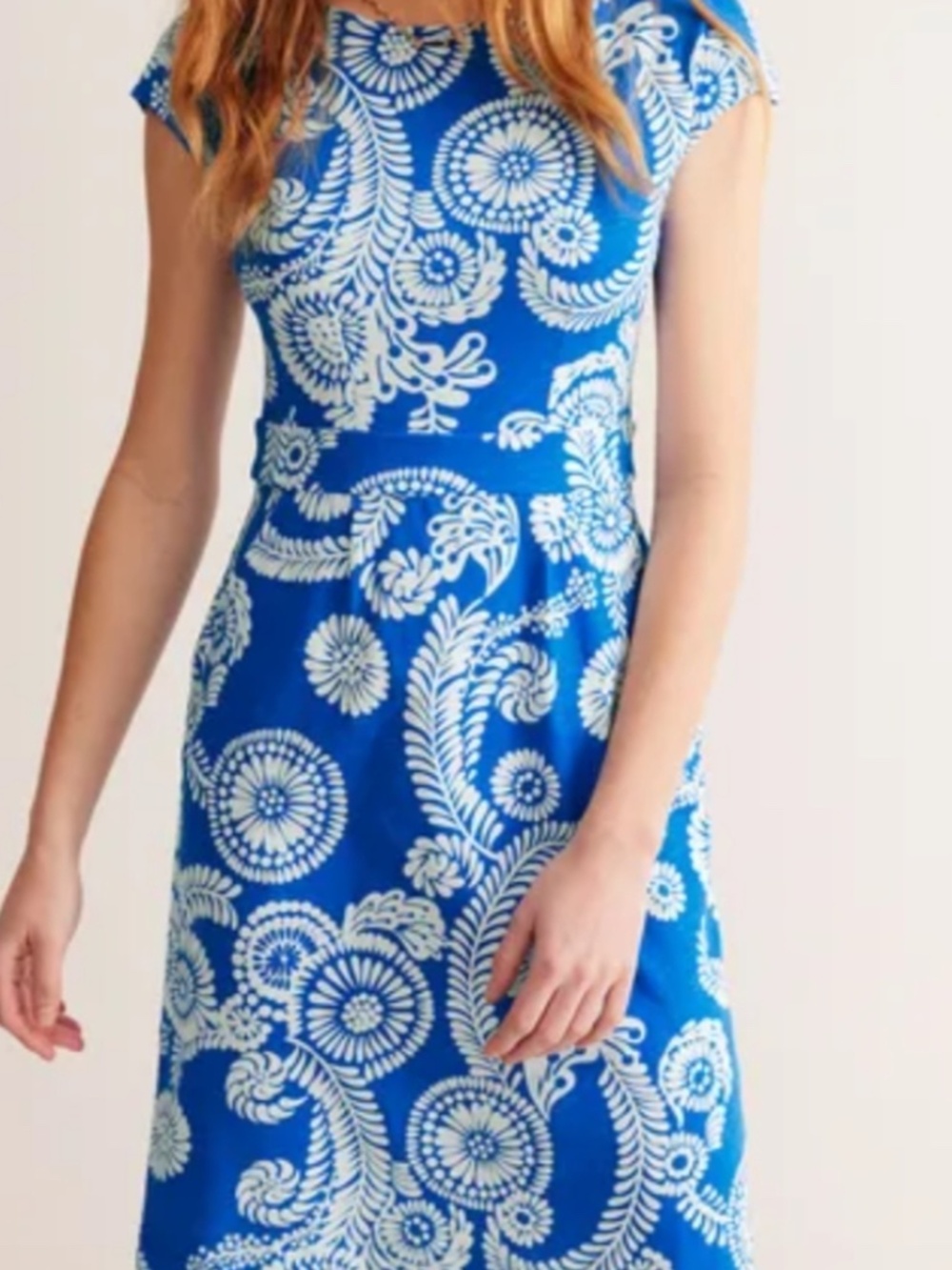 Boden Bright Blue Midi Dress with White Floral Print